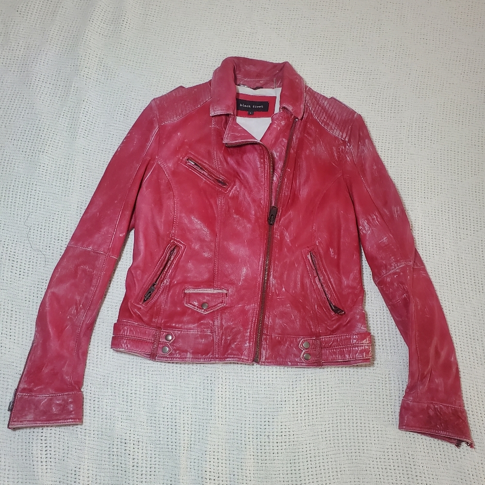 Black Rivet Pink Leather Jacket Womens Large